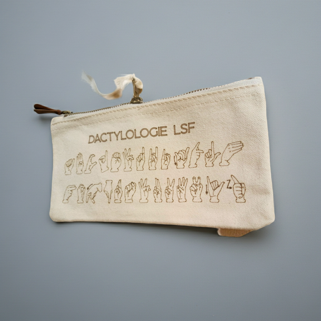Trousse en coton gravée – Alphabet LSF | Dactylologie Langue des Signes Française