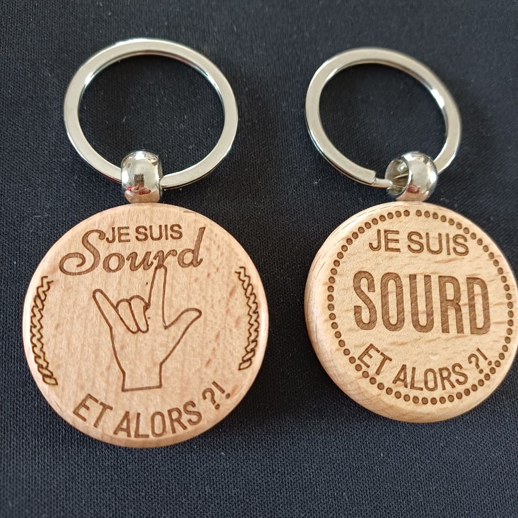 Porte-clés en bois Langue des Signes (LSF) – Gravure artisanale