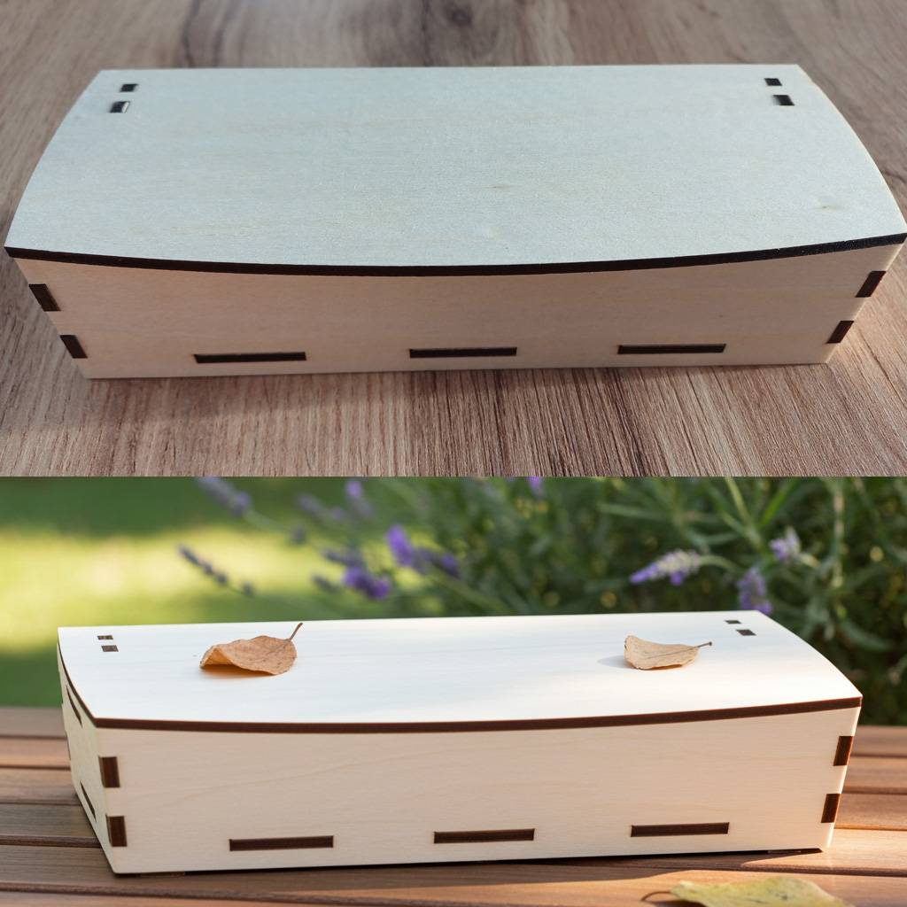 Boîte en bois brut de tilleul sans gravure avec couvercle galbé débordant, support de loisirs créatifs et DIY