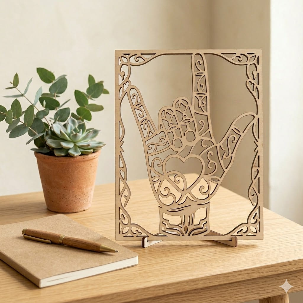 Cadre en bois artisanal langue des signes