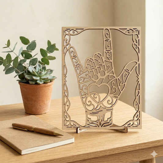 Cadre en bois artisanal langue des signes