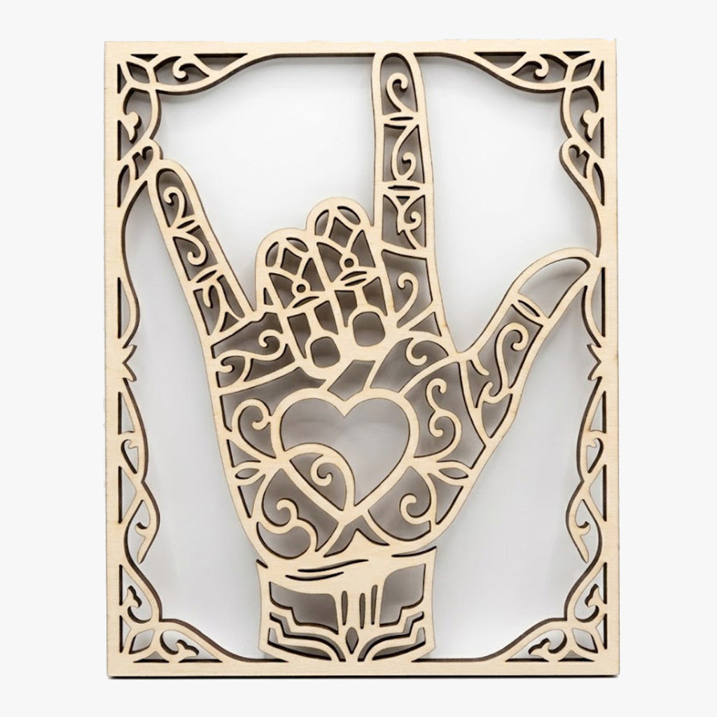 Cadre en bois artisanal langue des signes