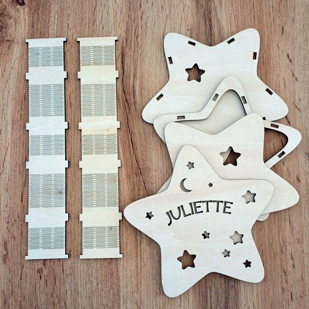 Veilleuse Étoile en Bois, personnalisée prénom ou texte | Lumière LEDS