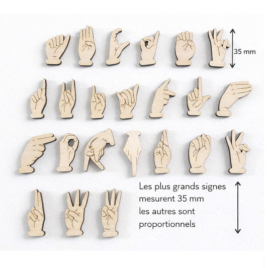 Alphabet LSF en bois – Dactylologie Langue des Signes Française | 35 mm