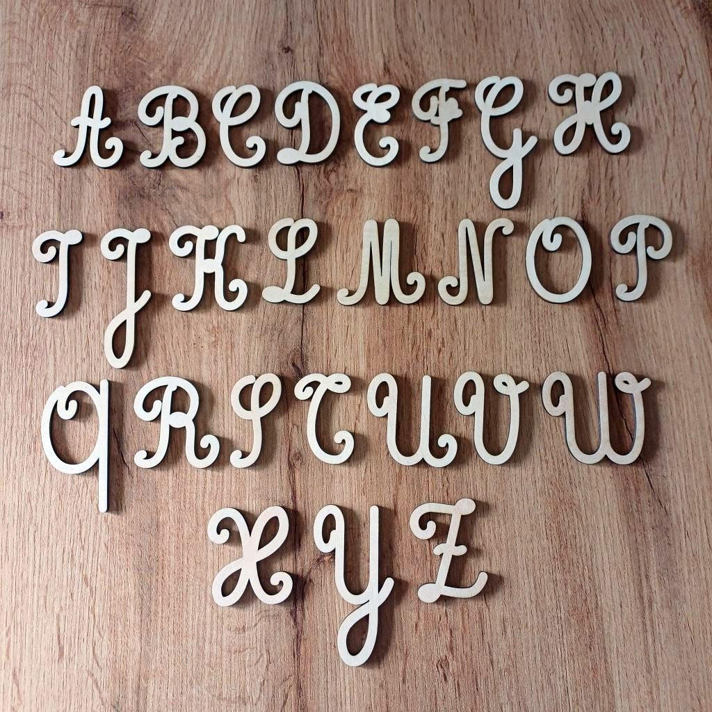 Alphabet Cursif en Bois Brut – Lot de 26 Lettres Majuscules