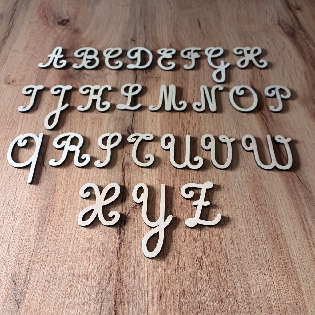 Alphabet Cursif en Bois Brut – Lot de 26 Lettres Majuscules