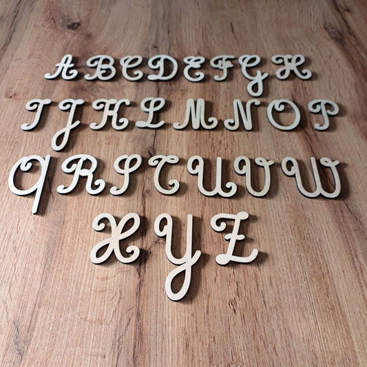 Alphabet Cursif en Bois Brut – Lot de 26 Lettres Majuscules