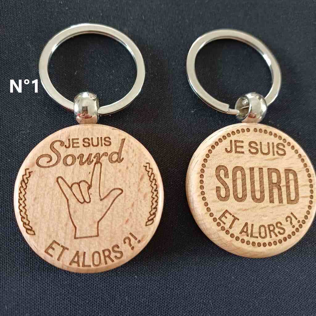Porte-clés en bois Langue des Signes (LSF) – Gravure artisanale