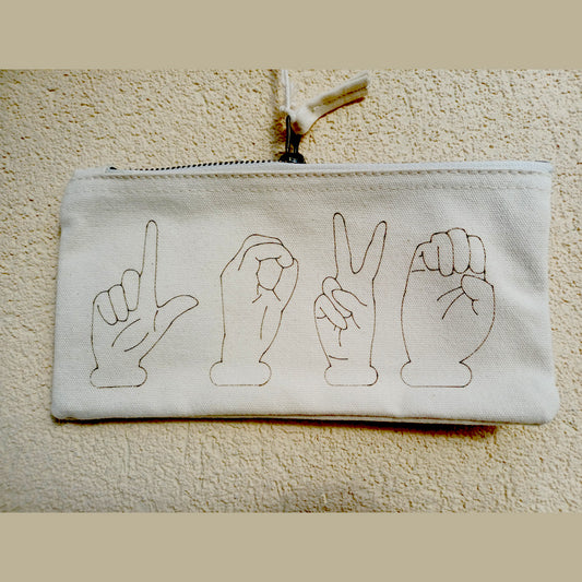 Trousse en coton avec motif LOVE en Langue des Signes Française – Anitopia