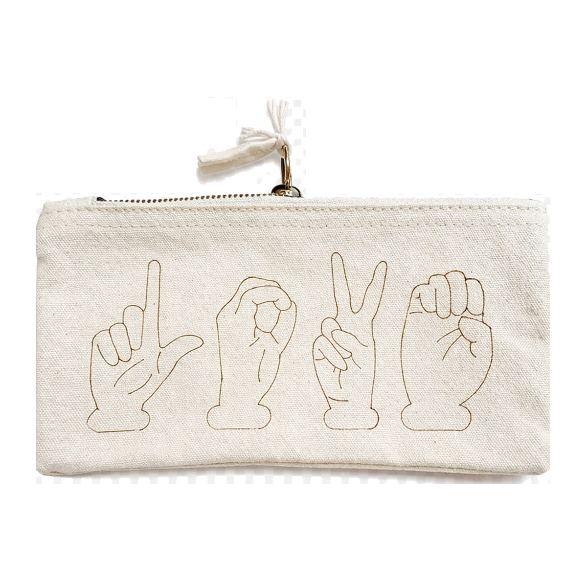 Trousse en coton avec motif LOVE en Langue des Signes Française – Anitopia
