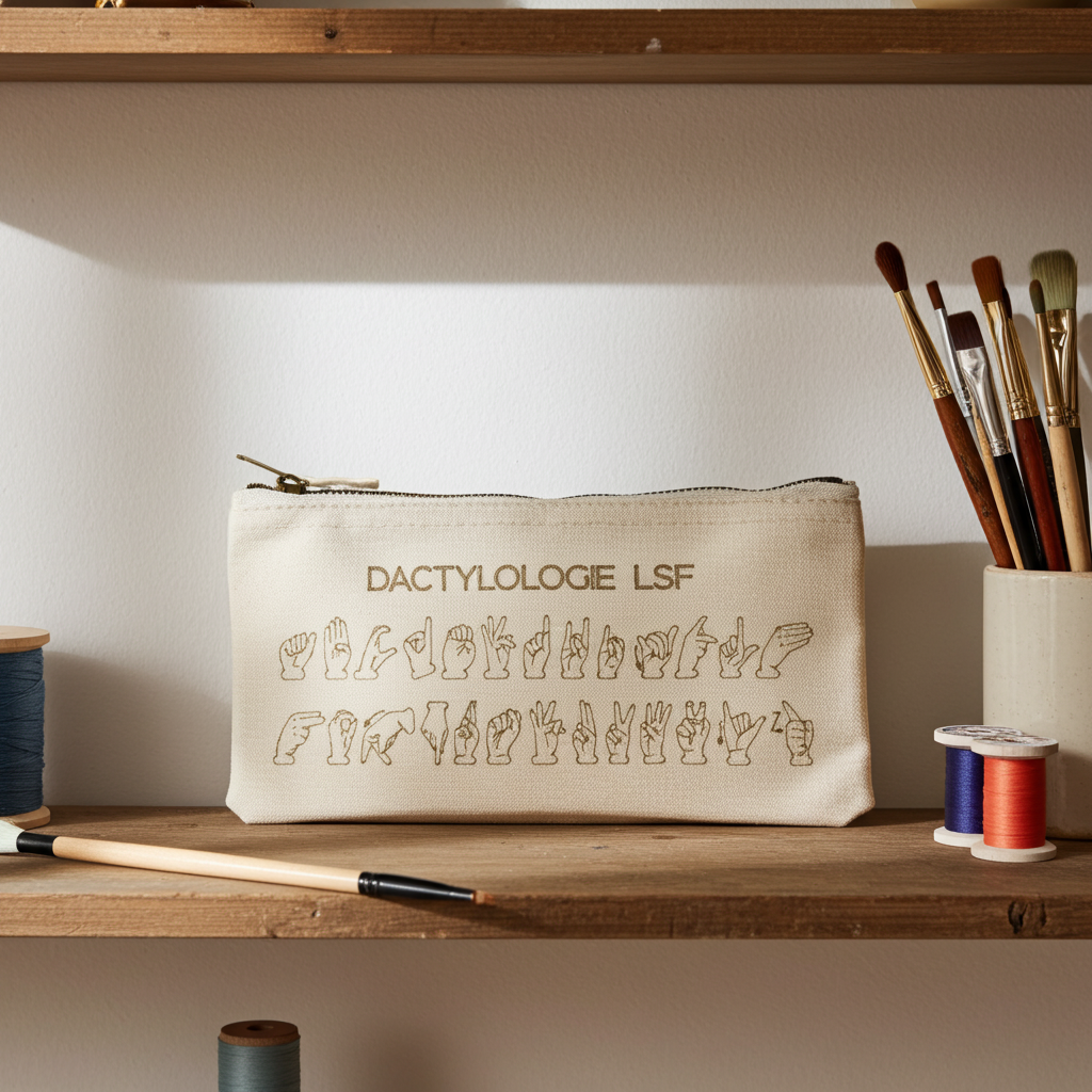 Trousse en coton gravée – Alphabet LSF | Dactylologie Langue des Signes Française
